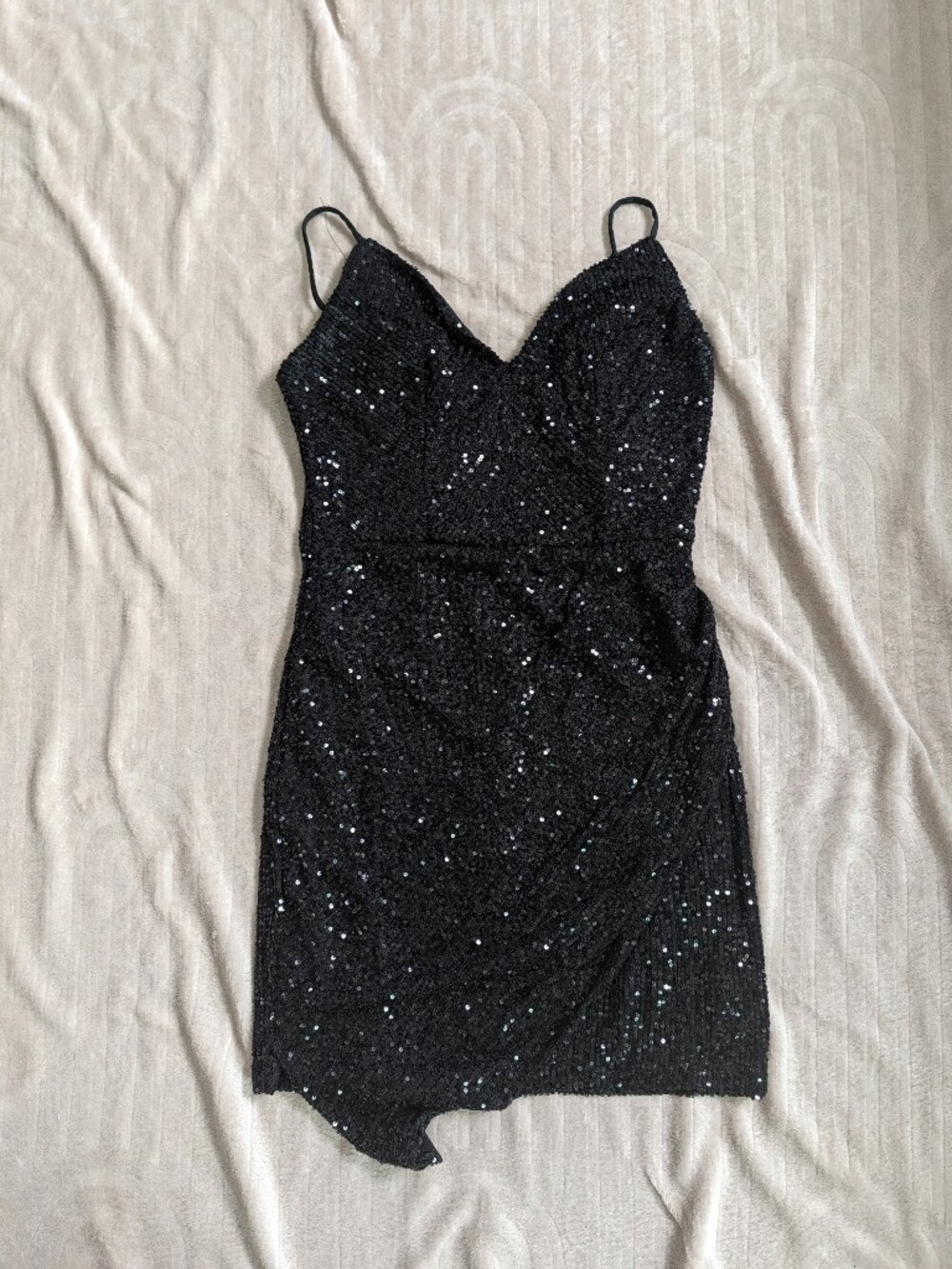 Crystal Doll Black Sequin Spaghetti Strap Mini Dress